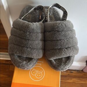 UGG Fluffy Gray Slide Sandals